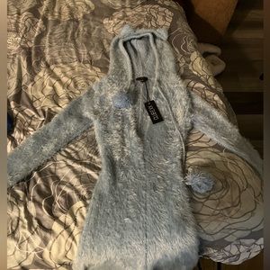 Sky blue furry bear romper onesie from dollskill